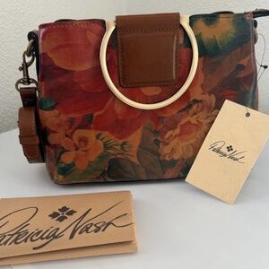 New Patricia Nash Multicolor Floral Leather Empoli Shoulder Bag Gold Handle